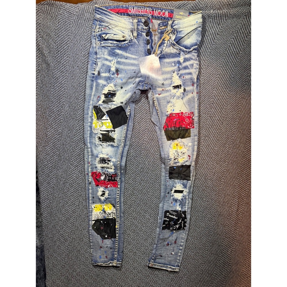 NWT Smugglers Moon Men's Patchwork Y2K  Jeans Mens Size 28x31 Brand New